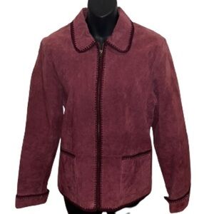 Christopher & Banks maroon leather zipper jacket size M